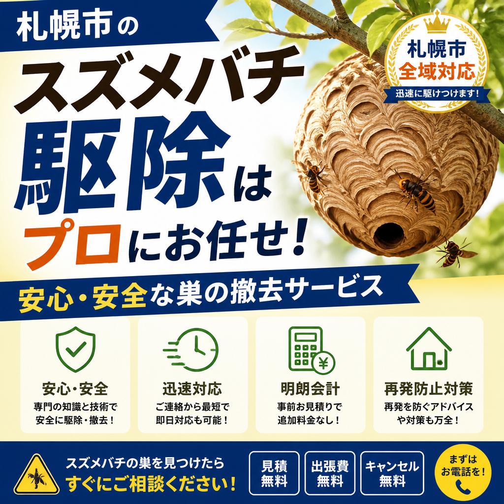 札幌市のスズメバチ駆除はプロにお任せ！安心・安全な巣の撤去サービス