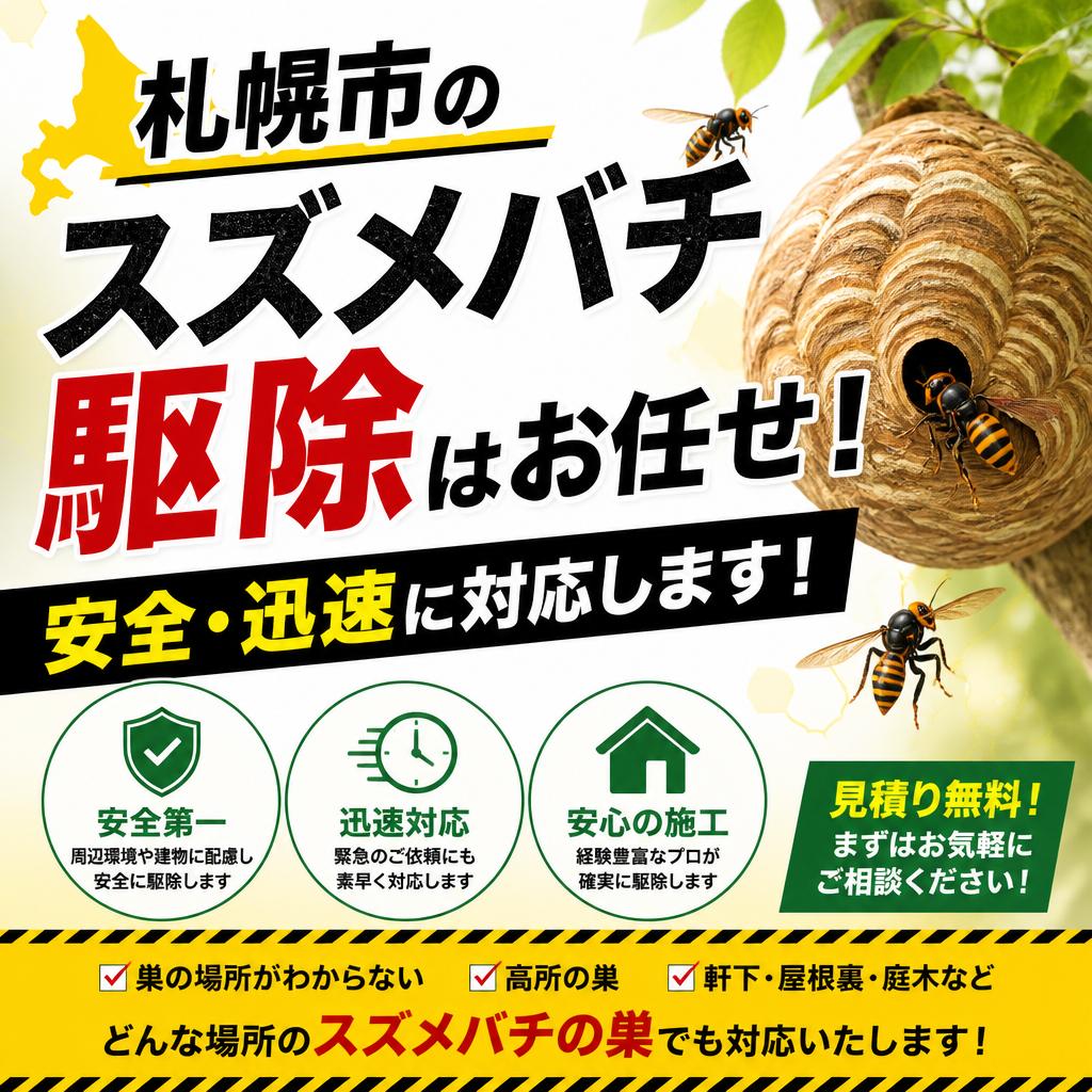 札幌市のスズメバチ駆除はお任せ！安全・迅速に対応します！｜生活安心サービス