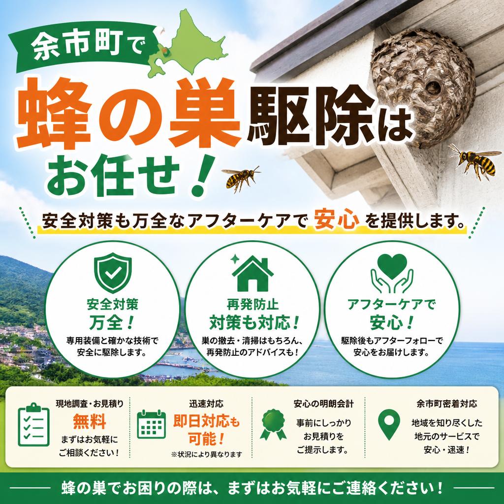 余市町で蜂の巣駆除はお任せ！安全対策も万全なアフターケアで安心を提供します。｜生活安心サービス