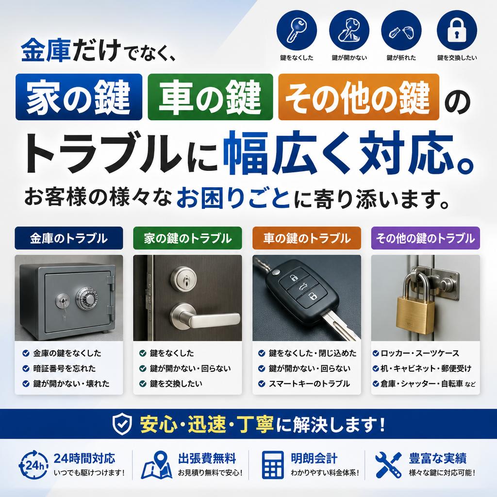 様々な鍵のトラブルに対応！