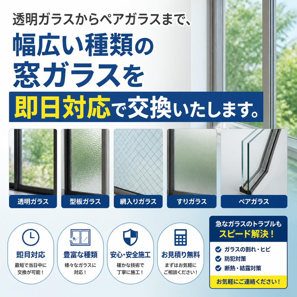 即日で交換可能な窓ガラスの種類