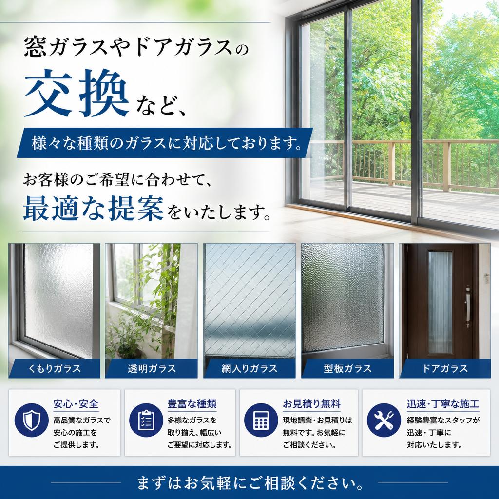 さまざまなガラス交換に対応