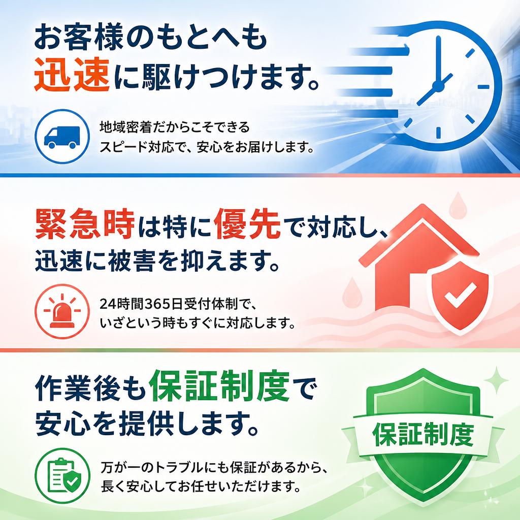 迅速な対応、安心の保証