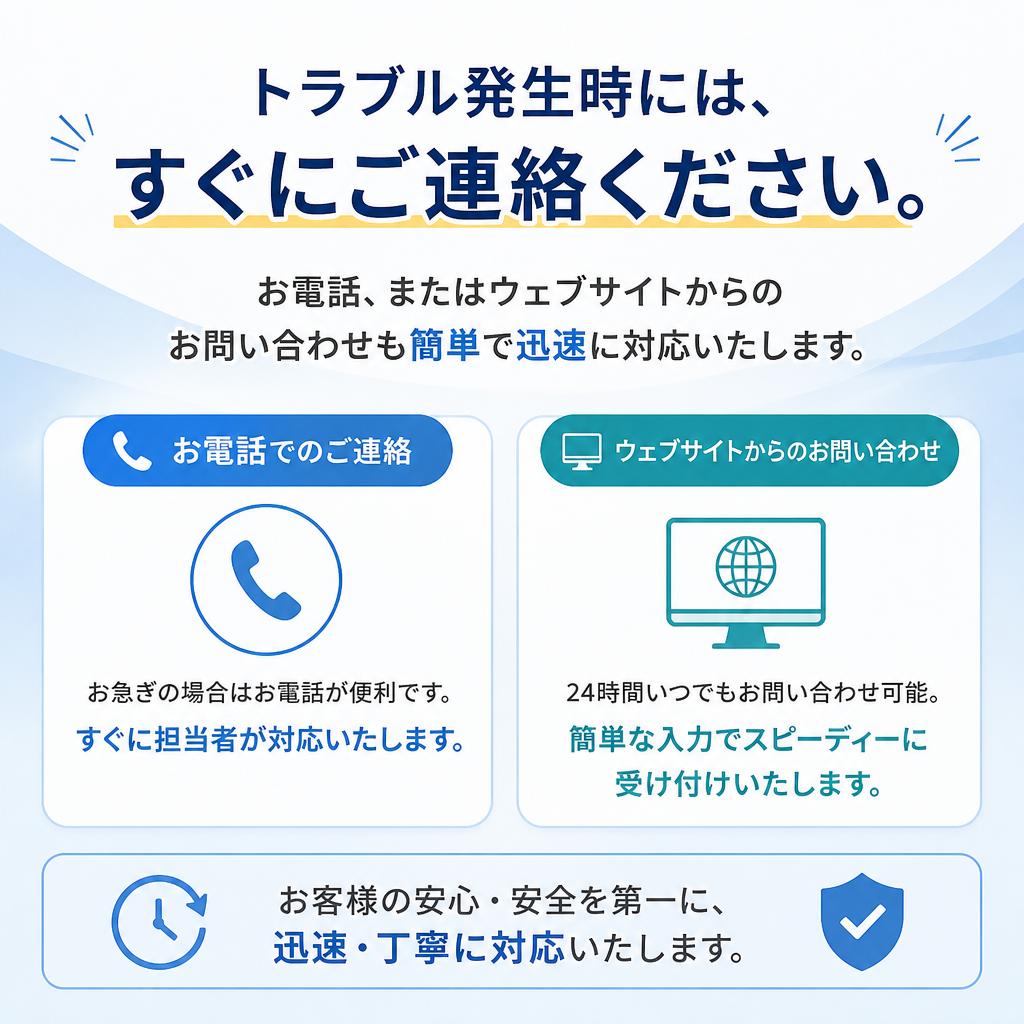 今すぐお電話を！お問い合わせフォームも完備